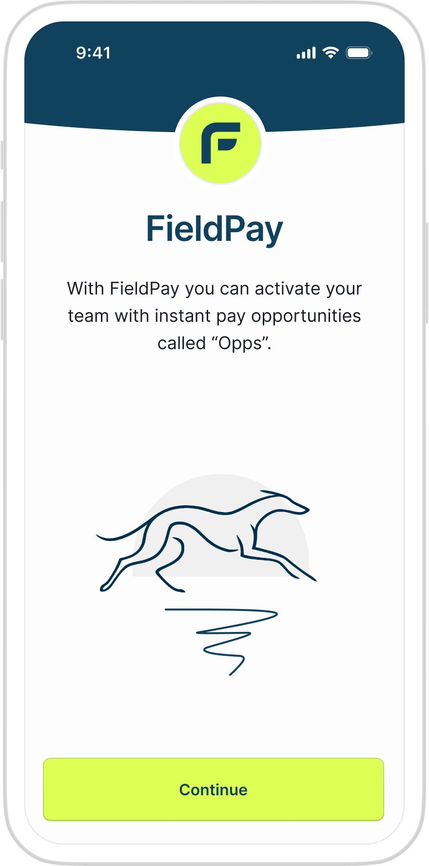 Admin app onboarding screen introducing Opps, FieldPay's instant-pay opportunities